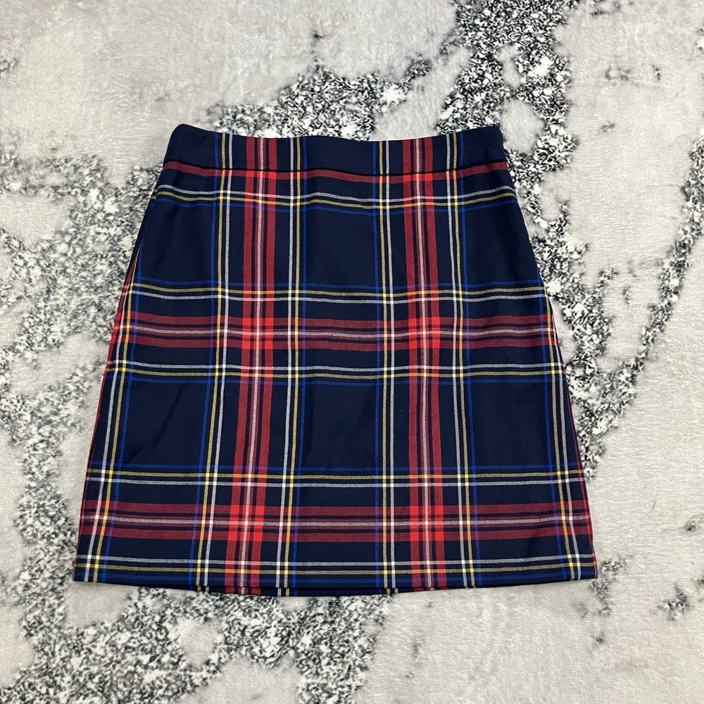 Talbots Petite Plaid Skirt Womens Size 8P Blue Red Tartan Preppy A-Line Mini